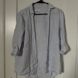 Blue Striped Button-Up Linen Shirt